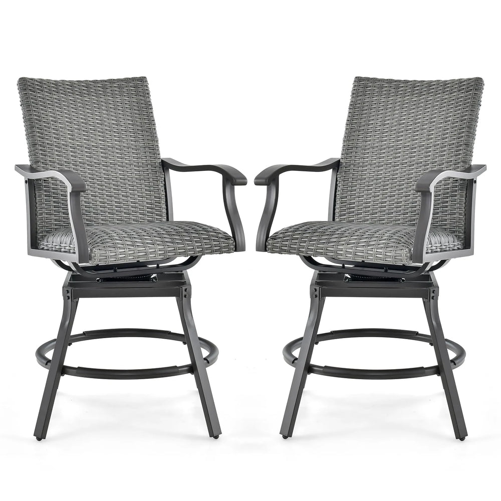 Tangkula Patio Swivel Bar Chairs Set of 2, Aluminum 360 Swiveling Bar Height Chair with 4D Air Fiber Cushion