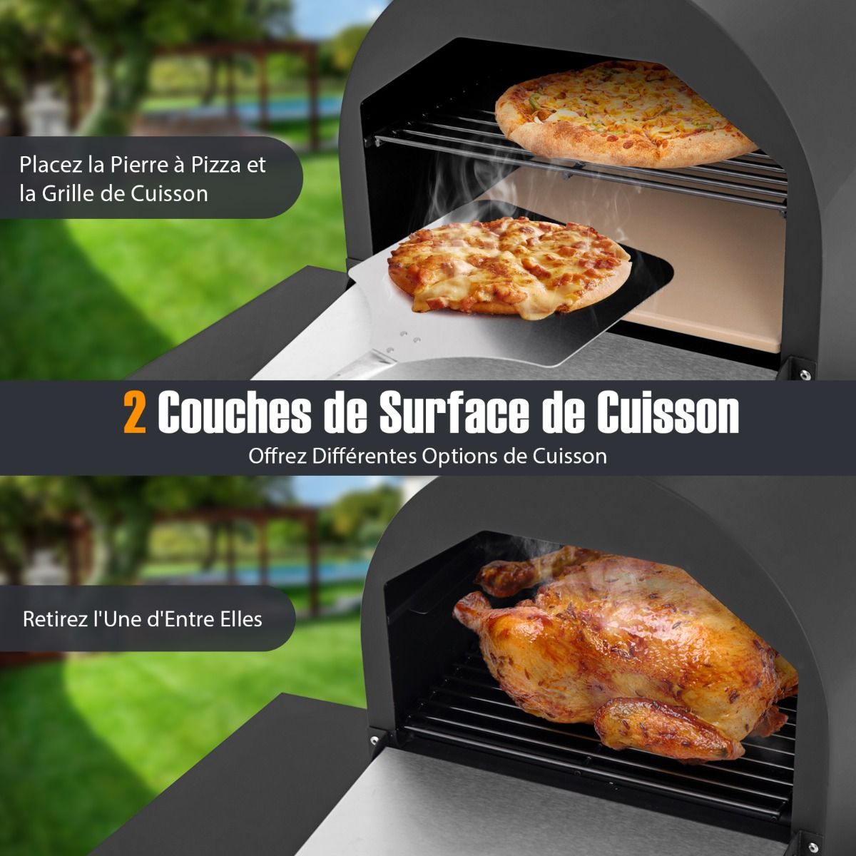 Four Pizza au Feu de Bois d'Extrieur Housse en Tissu Oxford Pierre Pizza de 31 cm Pelle Pizza Grille de Cuisson -