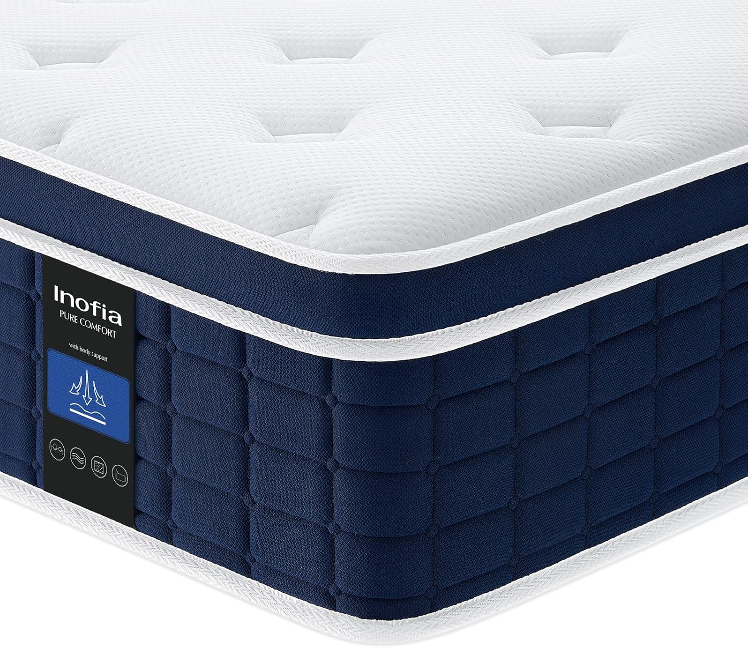 Inofia Ace Hybrid Firm Mattress 140 x 200 cm H4 Firm Mattress with Breathable Memory Foam and Independent Bagged Springs, 7 Ergonomic Zones, Extra Comfort for Adults and Children