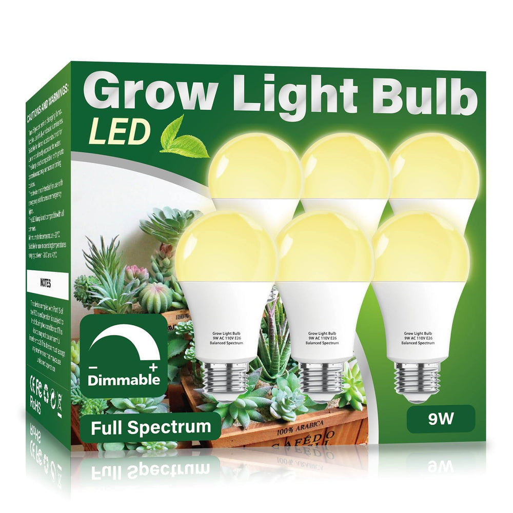 Wiyifada 6 Pack Grow Light Bulb Indoor Grow Light,A19 Full Spectrum Plan Light Bulb,E26 110V 9W Grow Bulb Replace Up to 100w, Plant Light Bulb for Indoor