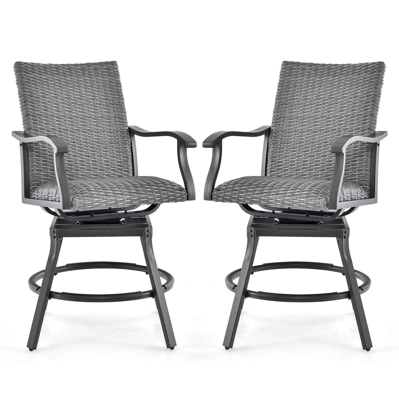 Tangkula Patio Swivel Bar Chairs Set of 2, Aluminum 360 Swiveling Bar Height Chair with 4D Air Fiber Cushion