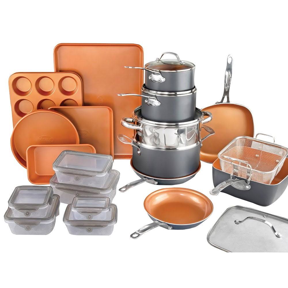 Gotham Steel 32 Piece Cookware Set, Bakeware and Food Storage Set, Nonstick Pots and Pans, Gray