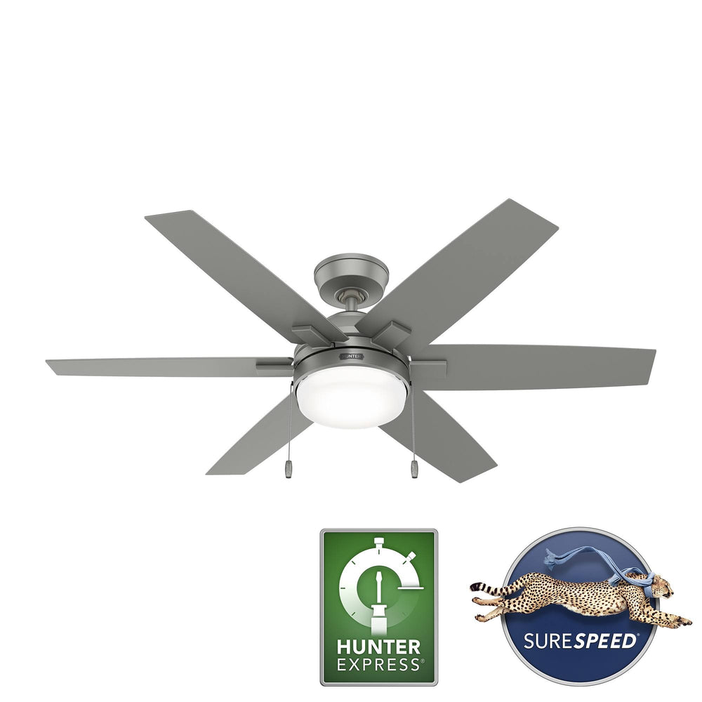 Hunter Toledo Easy Install 52-in Matte Silver Indoor Ceiling Fan with Light (6-Blade) | 51922