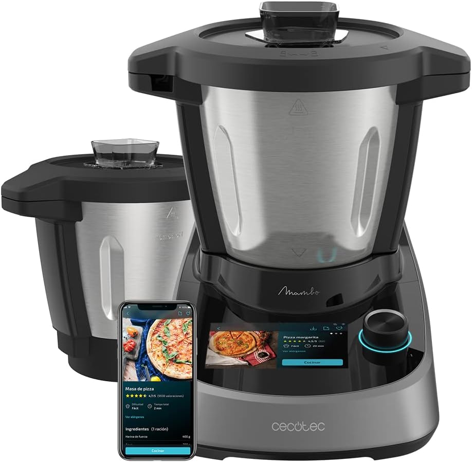 Cecotec Robot de Cuisine Mambo Black. 23 Fonctions, 10 Niveaux de Température, 1700W, 2,5 kg de Pâte, Cruche de 3,3L, 10 Vitesses, Minuterie, Température Réglable de 37 °C à 120 °C