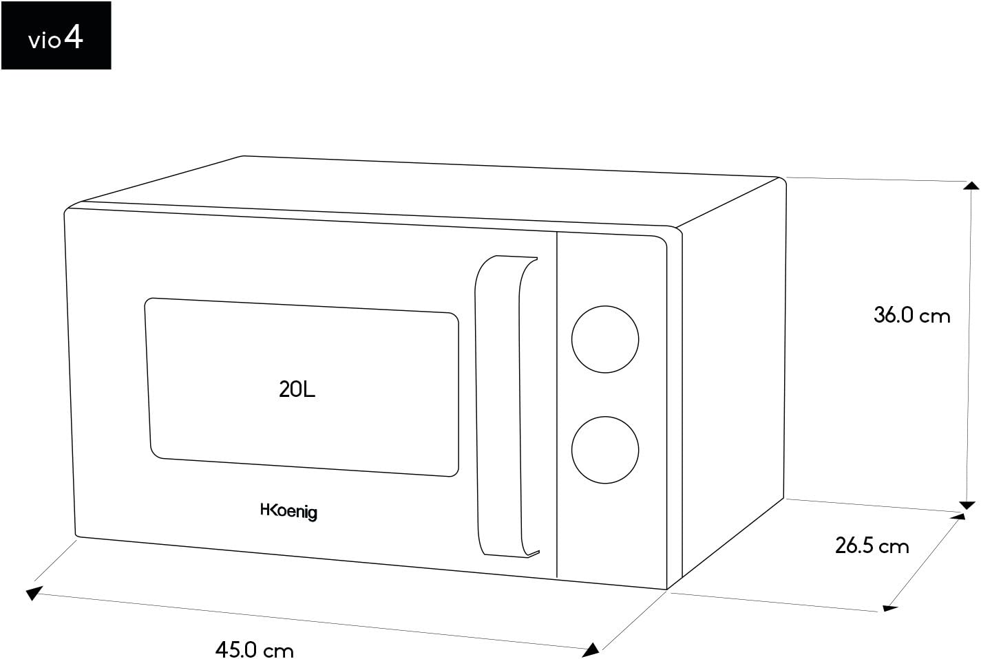 H.Koenig Compact Design Microwave 20L VIO4, Powerful 700W, Turntable 24.5 cm, Multifunction 5 Heating Levels and Defrost Function, Timer up to 30 min, Fast, Worktop